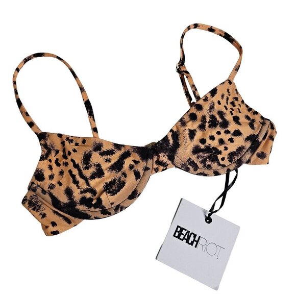Beach Riot Camilla Bikini Top Peach Leopard Wire Adjustable Travel Womens XS NWT - Picture 1 of 9